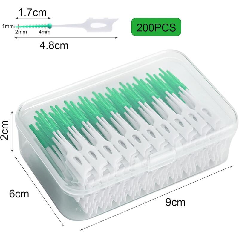 200 Pcs Interdental Floss Sticks Soft Silicone Toothbrush Green — image 2