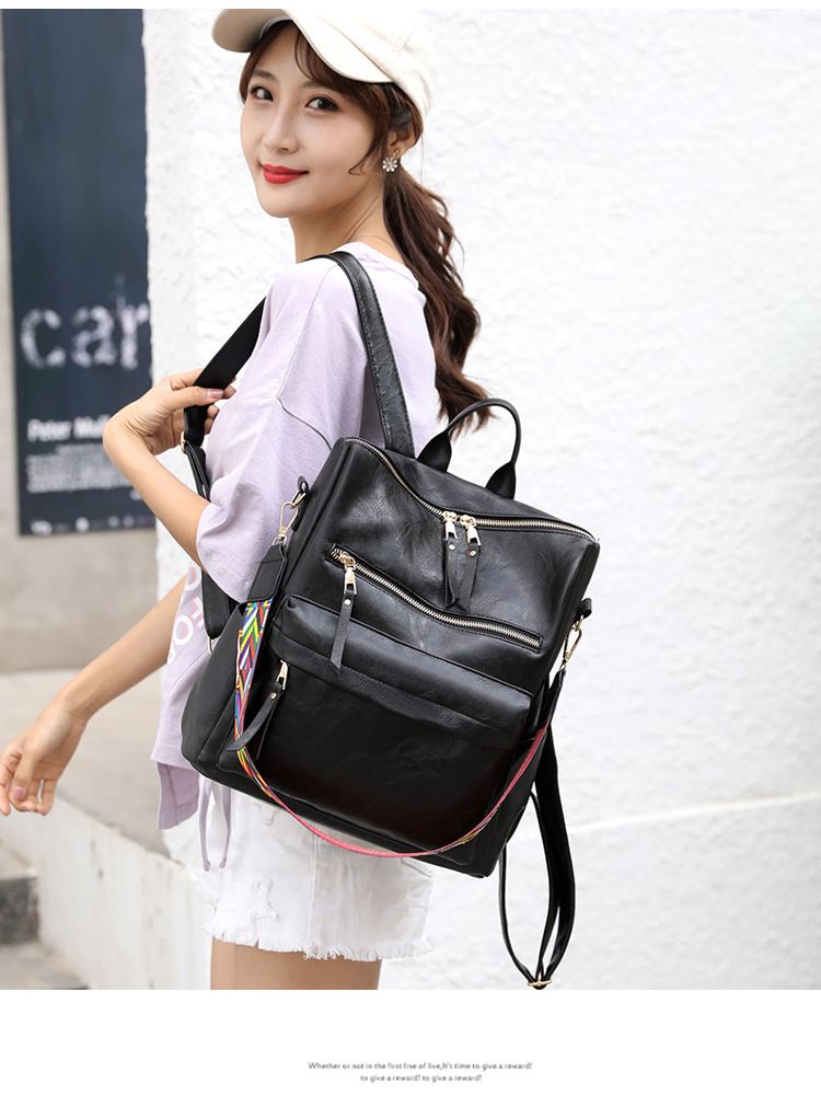 Women Backpack Purse, PU Leather Casual Fashion Shoulder Bag Convertible Detachable Colorful Strap 3 Ways to Carry Black — image 4