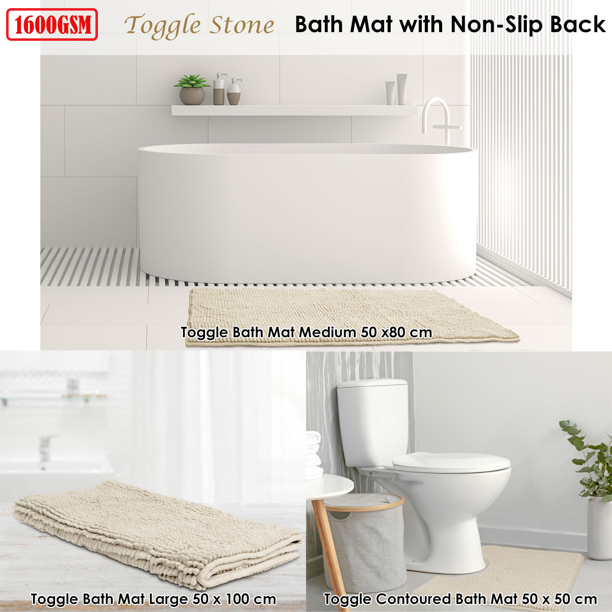 Toggle Microfiber Bath Mat Large Stone — image 2
