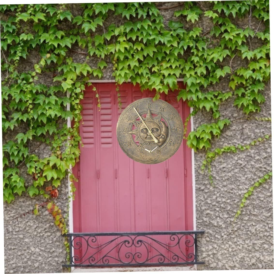 Garden Thermometer Clock Outdoor Vintage Wall Station Clock Decorative Retro Hanging Clock Sun Moon Pattern Waterproof — image 4