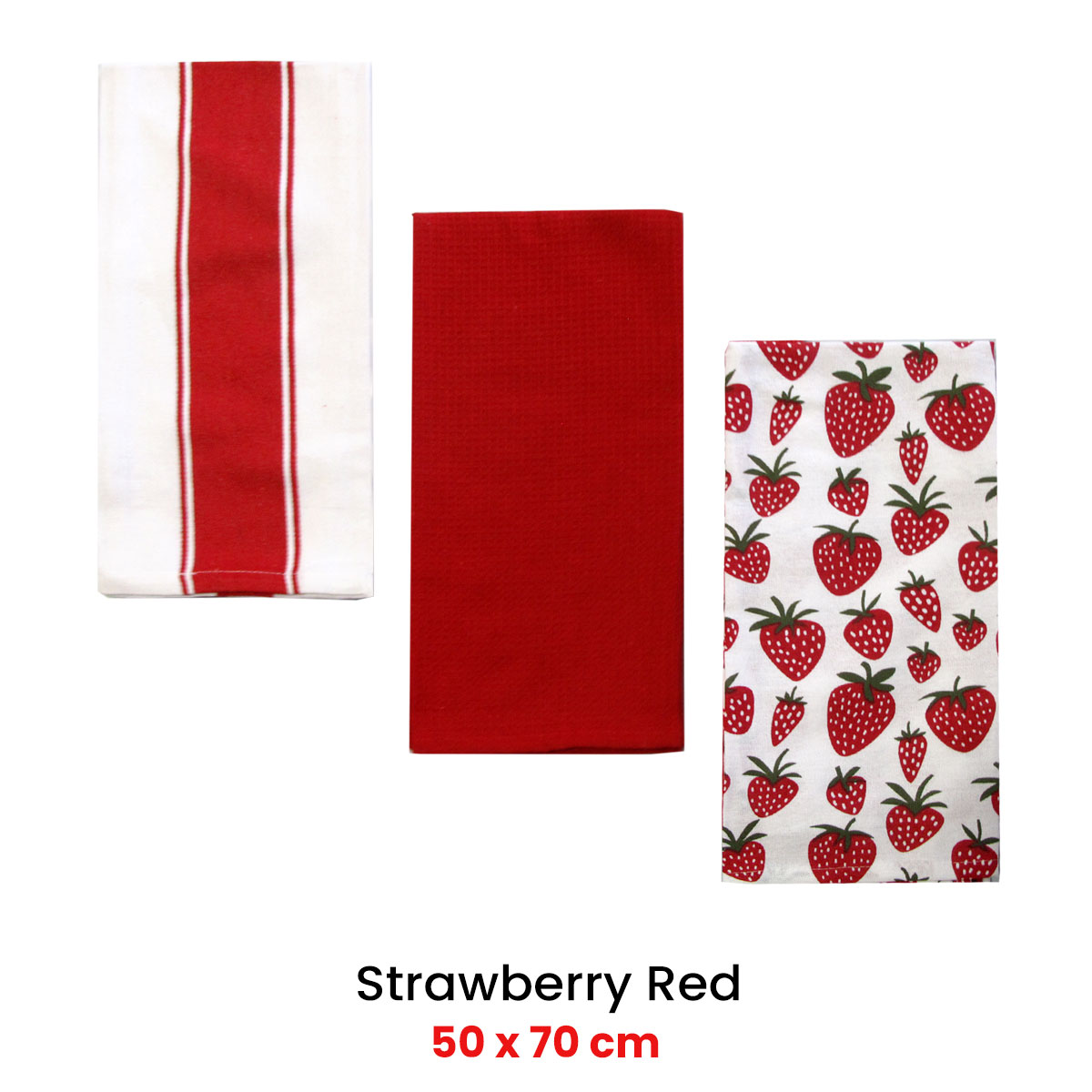 Home Oasis Set of 3 Printed Cotton Rich Tea Towels 50 x 70 cm Strawberry Red โ image 2