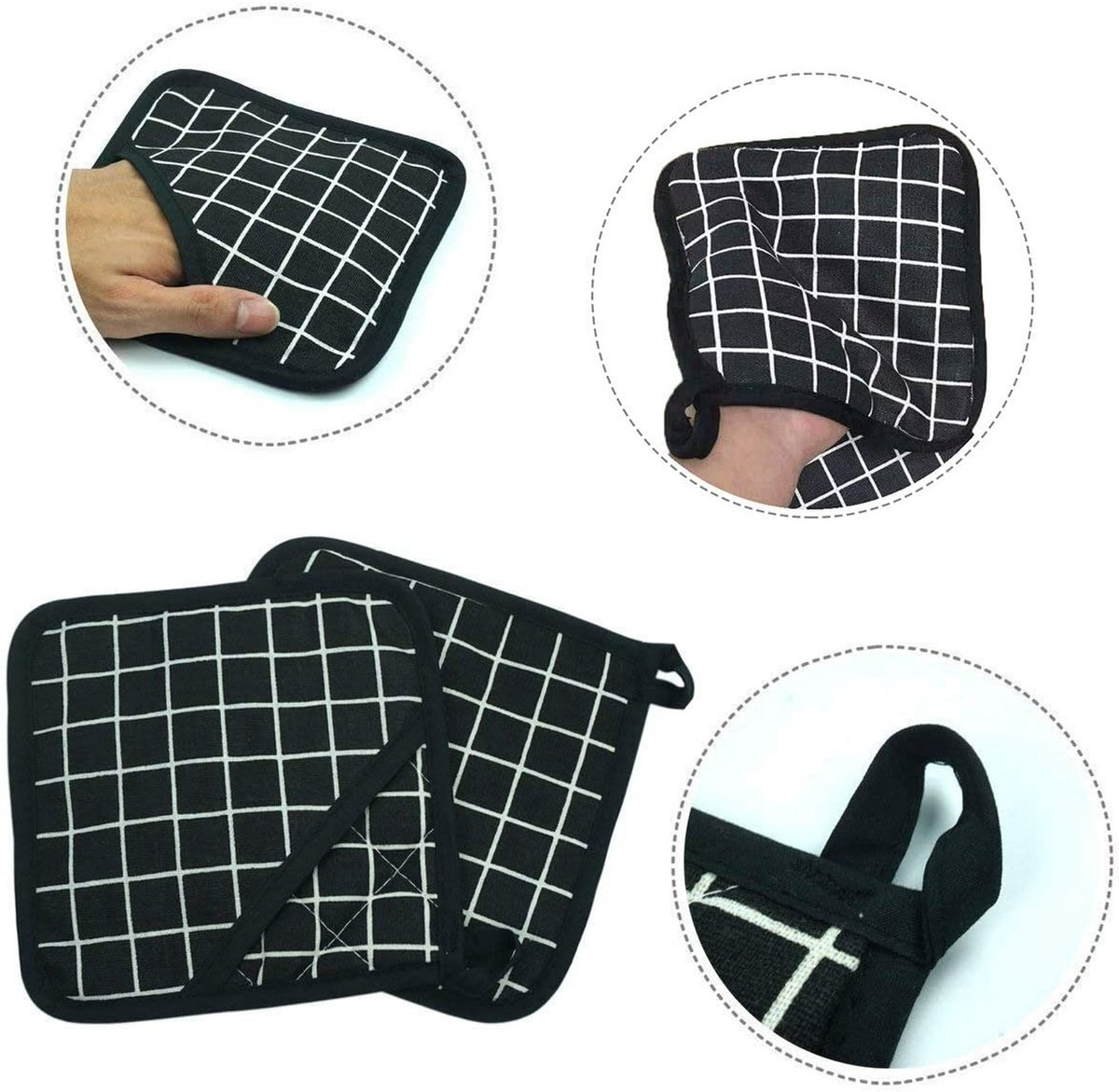 Potholders - Cotton Potholders - Fabric Mitts - Heat Resistant Placemats - Square Potholders - with Pockets - Set of 4 for Cooking and Baking in the Kitchen โ image 2