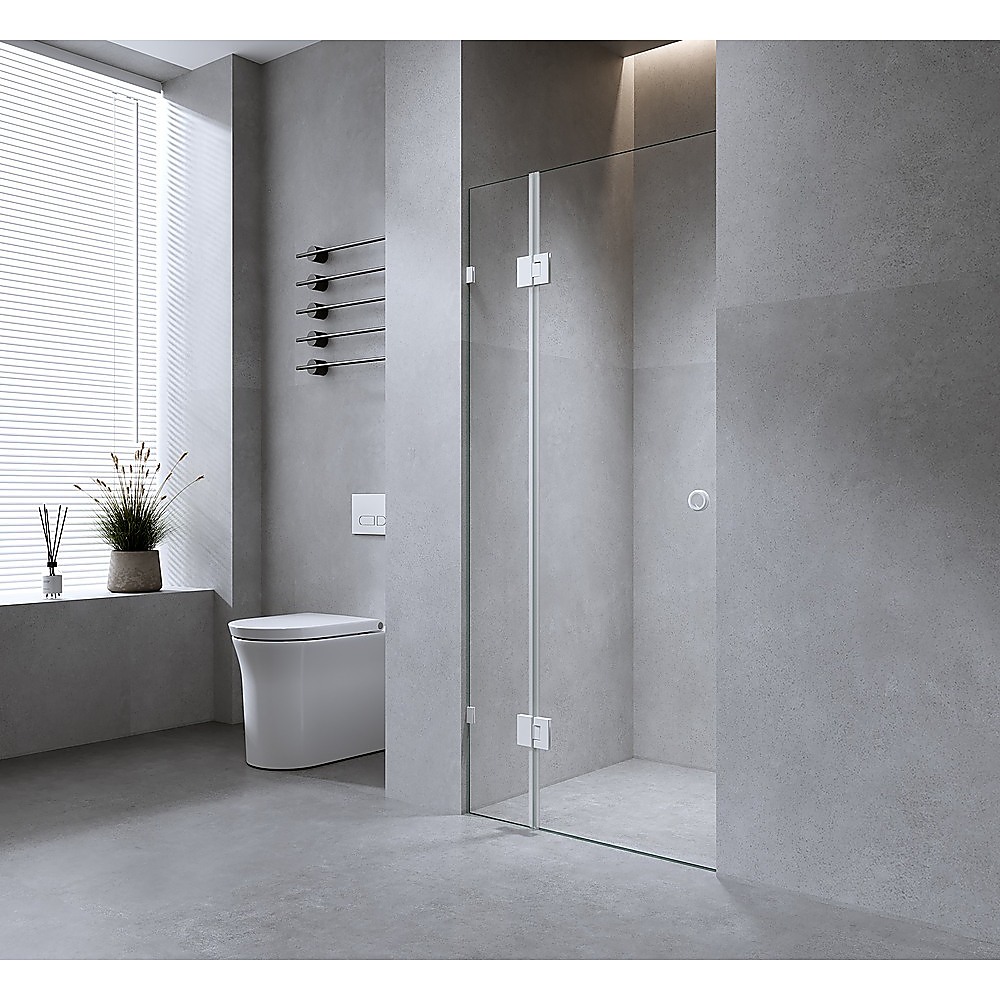 110cm Wall-to-Wall Frameless Shower Screen with Chrome Brackets, SS Hinges & F-Brackets — image 2