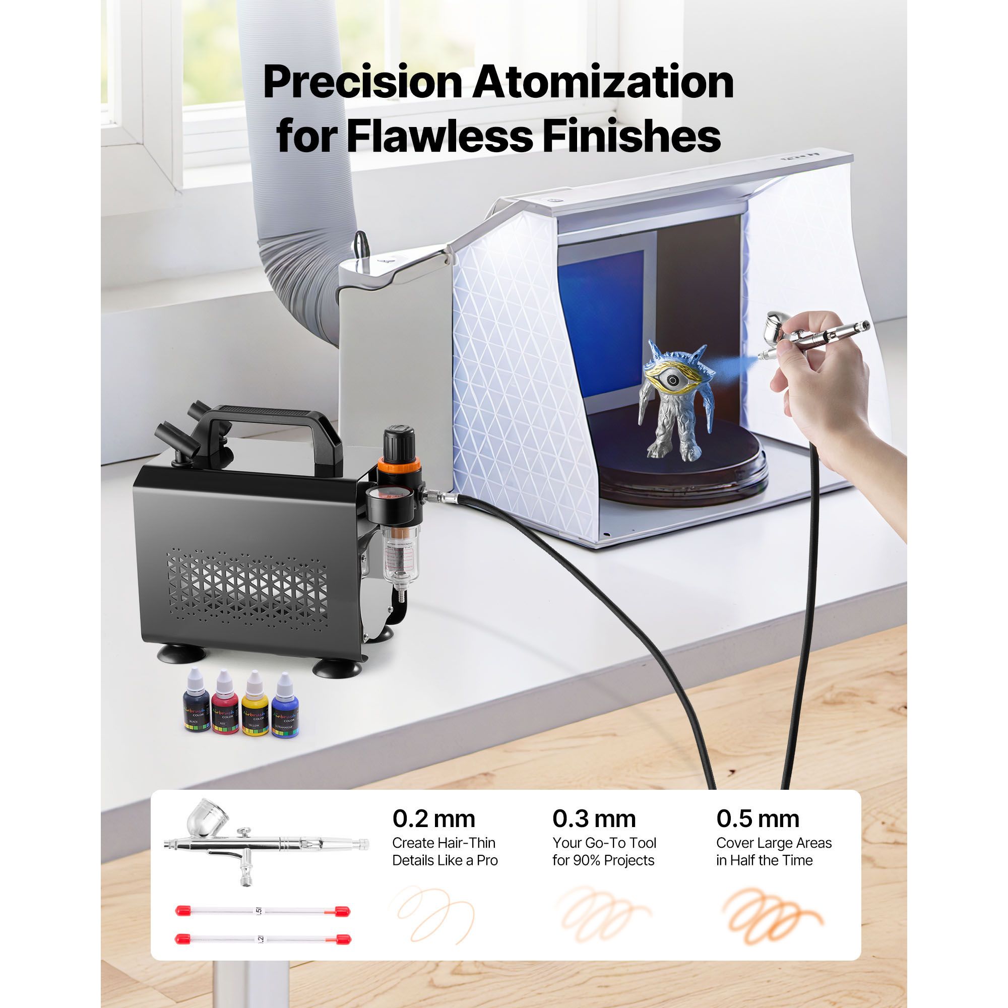 Airbrush Kit Air Brush Kit 1/6 HP Air Compressor 1 Airbrush 3 Tips Paint — image 2
