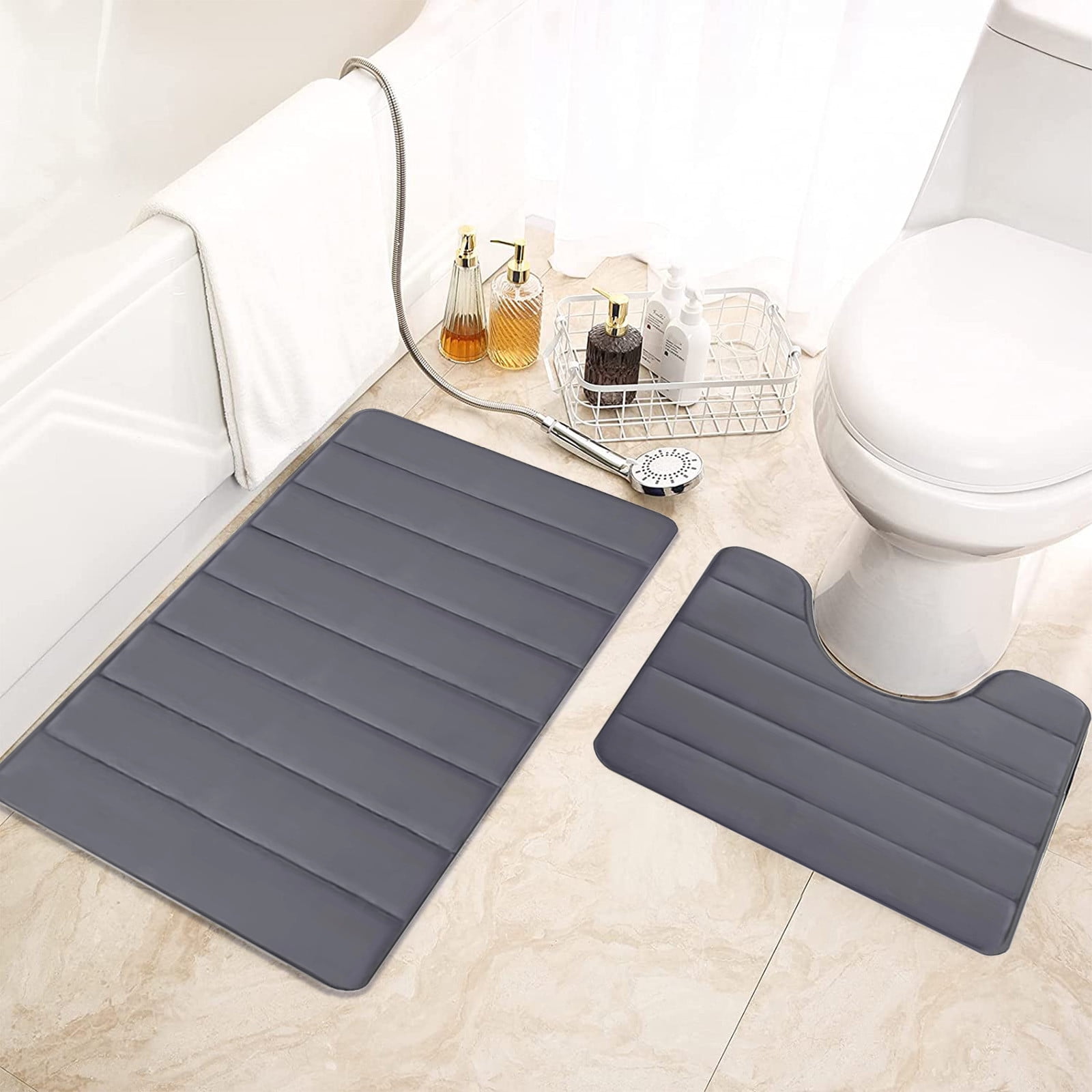 Memory Foam Toilet Rug, Non-Slip Bathroom Rugs, Toilet Rugs U Shaped Washable, Commode Contour Rug, Soft Comfortable Super Water Absorption #2_Dark Gray — image 6