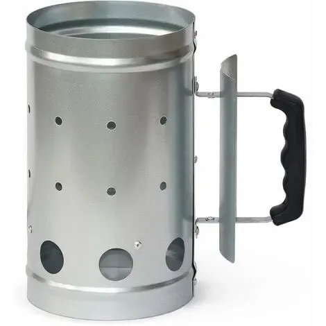 Charcoal Chimney Starter for Charcoal Grills, Galvanized Steel with Cool Touch Bakelite Handle, Outdoor BBQ, Grey, 15.8 × 27 cm