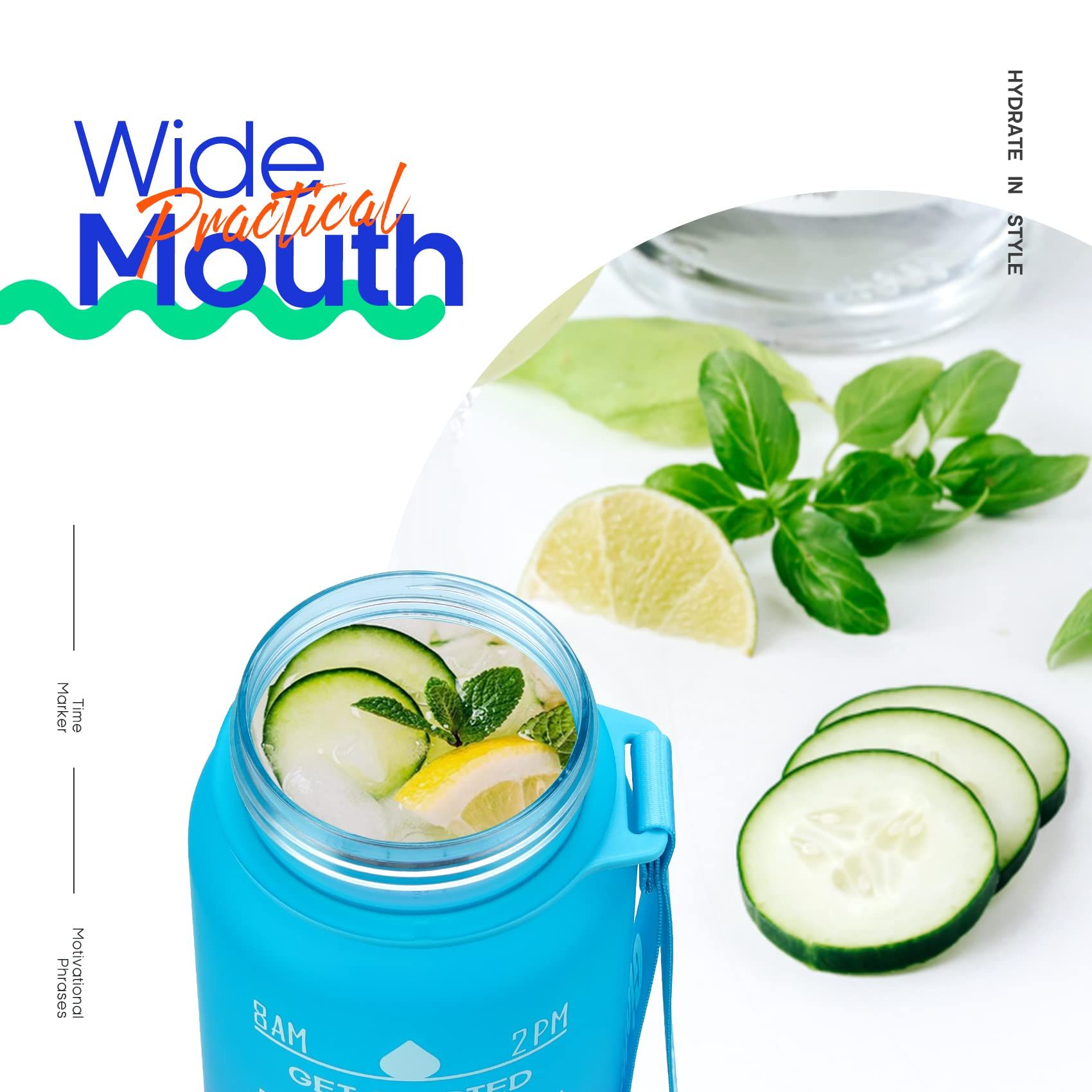 32oz Large Leakproof BPA Free Drinking Water Bottle with Time Marker & Straw to Ensure You Drink Enough Water Throughout The Day — image 3