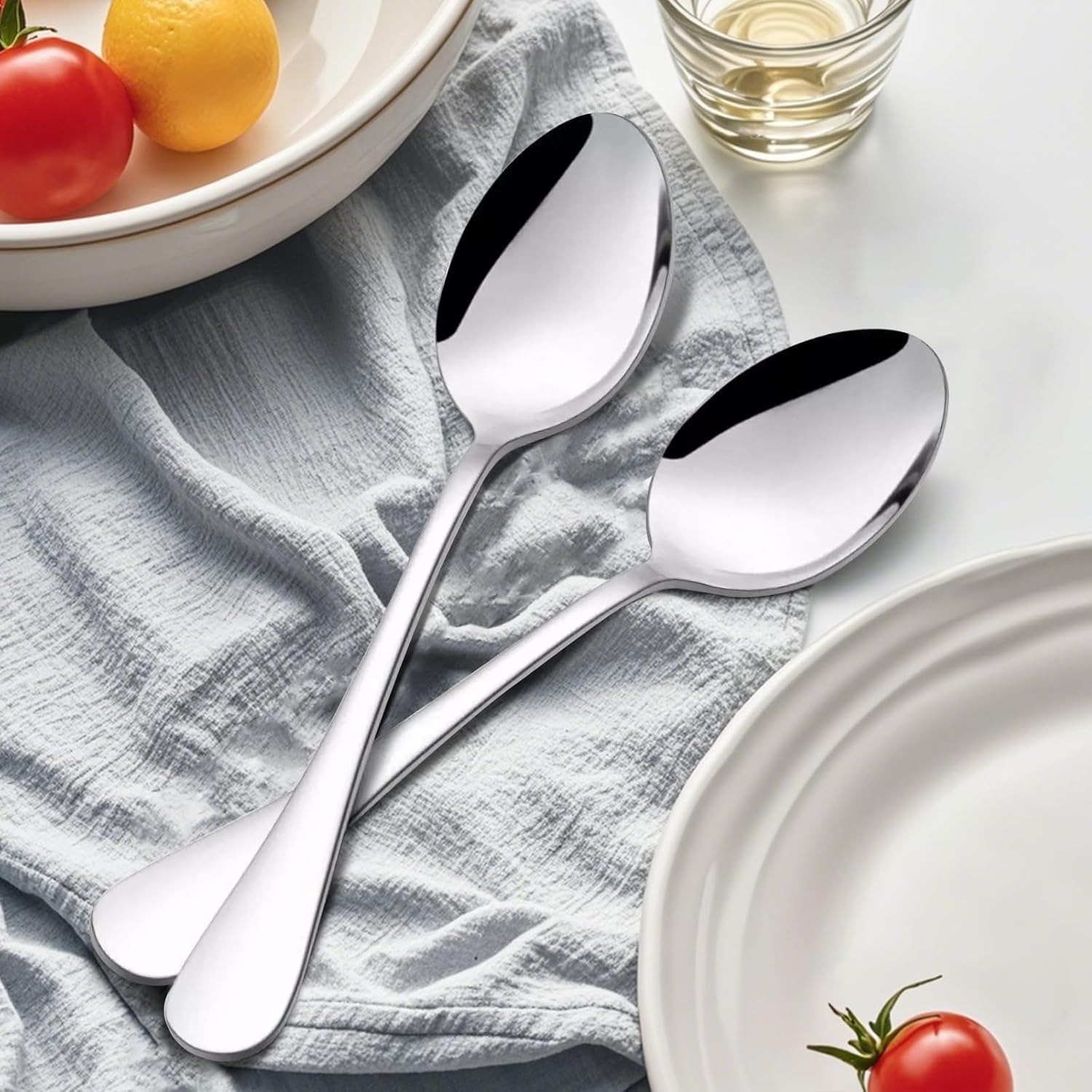 Store 12pcs Dinner Spoons Silverware Set, 17 cm Stainless Steel Soup Spoons, Mirror Polished Round Edge Tablespoons, Dishwasher Safe for Home, Restaurant โ image 2