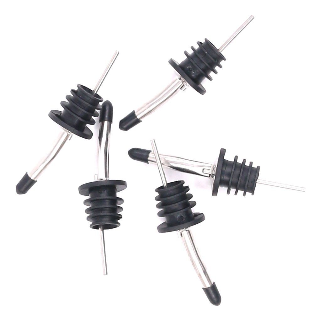 5 Pcs Stainless Steel Liquor Bottle Speed Pourers Tapered Spout with Rubber Dust Caps Perfect for Pubs, Clubs, Restaurants, Bars