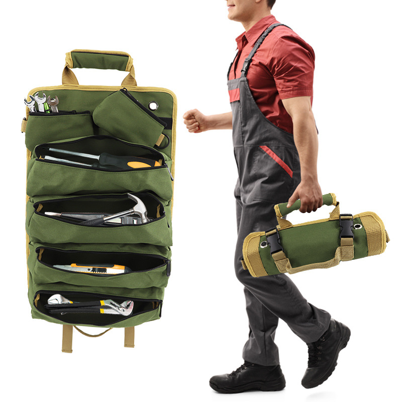 Green Heavy-Duty Oxford Cloth Roll-Up Tool Organizer - Detachable Multi-Purpose Utility Bag for Mechanics, Electricians & Outdoors — image 4