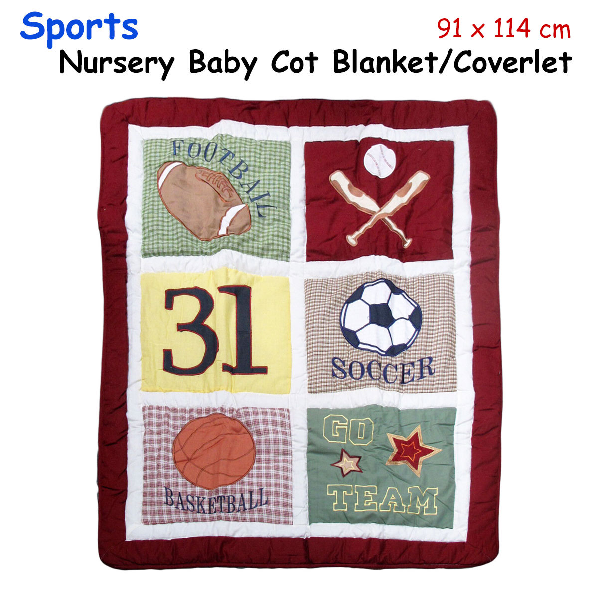 Sports Embroidered Nursery Baby Blanket/Coverlet 91 x 114 cm โ image 2