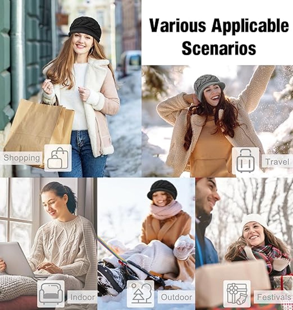 Ladies' Hat - Beanie Hat - Beret - Ladies' Beret - 4 Pieces - Knitted hat for ladies - Warm Winter Beret - Winter Hat - Warm Hats - Winter Hat with Brim — image 3