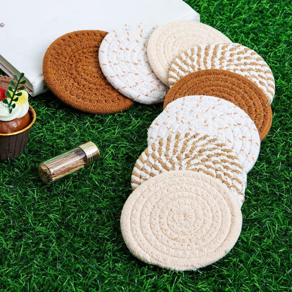 8PCS Round Cotton Woven Coaster Heat Resistant Thick Insulation Dining Table Mat - Mixed — image 5