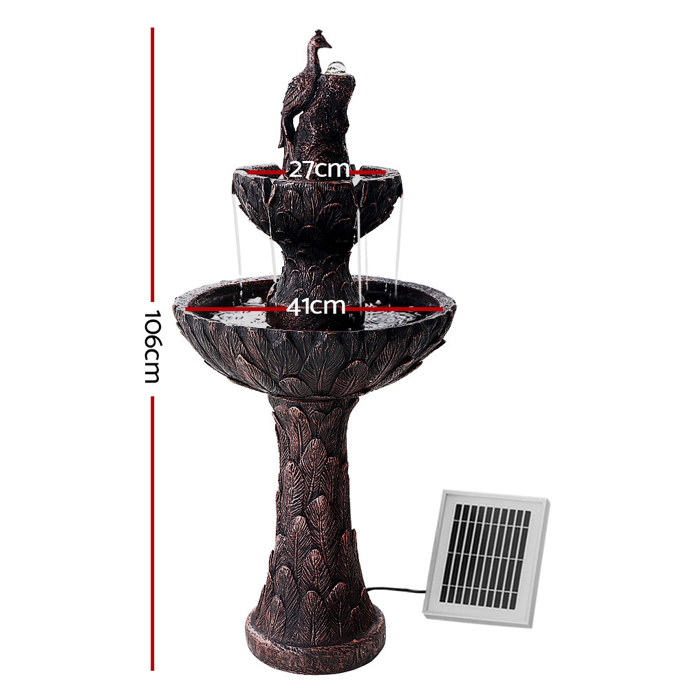Gardeon Solar Water Feature Tier Fountain with Pump Kit Bird Bath 106CM Peacock โ image 2