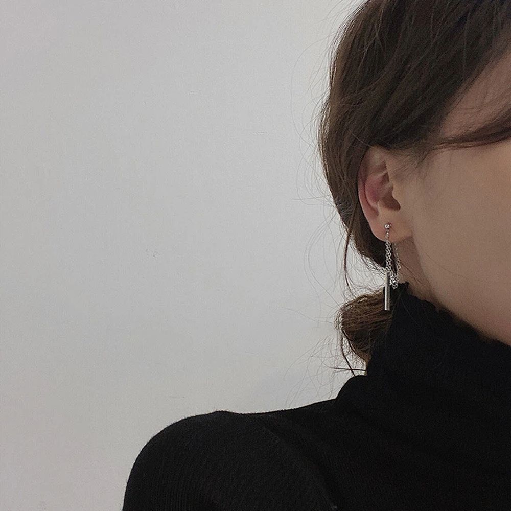 Silver Bar Dangle Earrings for Women Teen Girls Minimalist Dangle Earrings Threader Chain-Electroplating+Alloy — image 2
