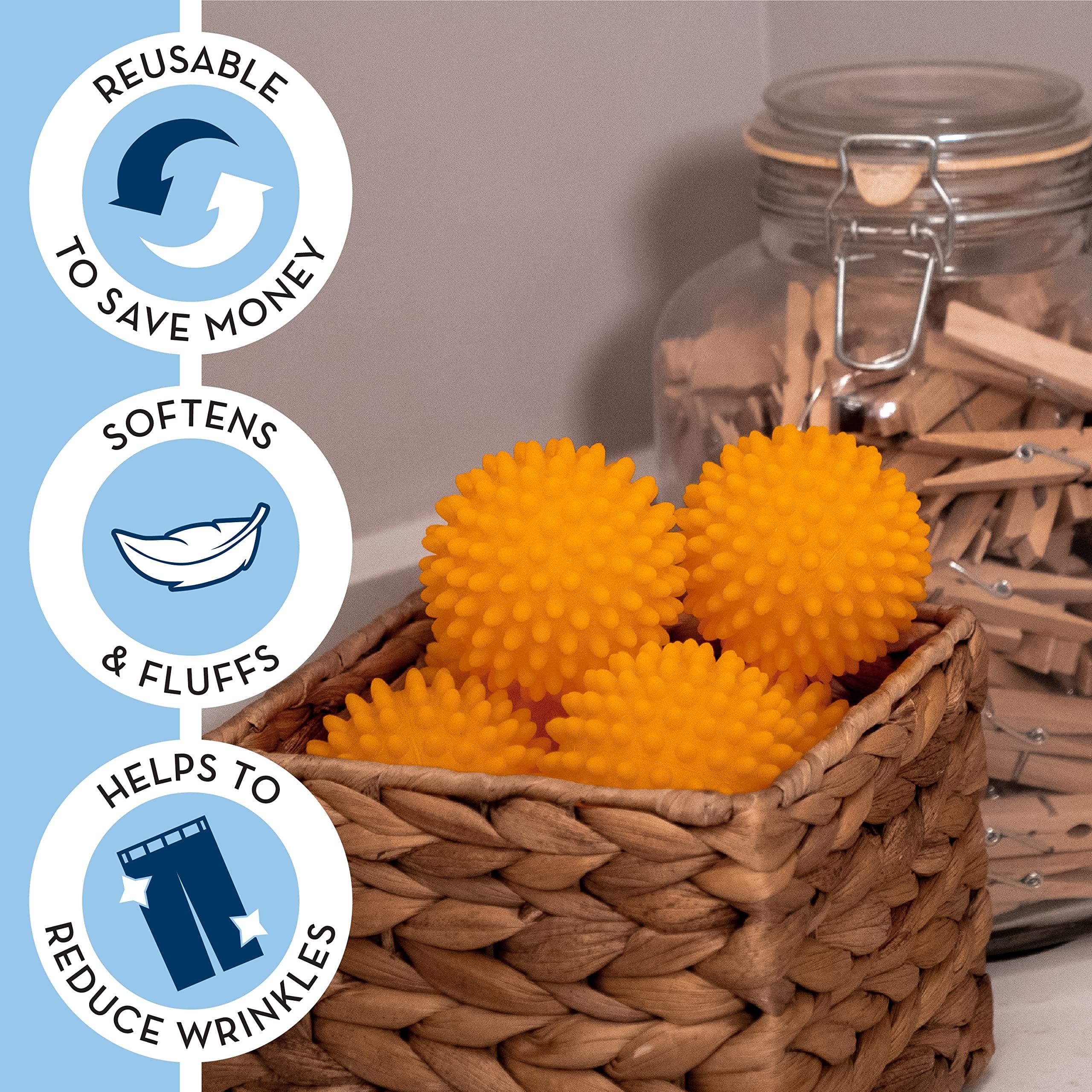 Reusable Dryer Balls, Fabric Softener for Laundry, Orange, 2.5 in, 6 Pack helping to dry more evenly — image 3