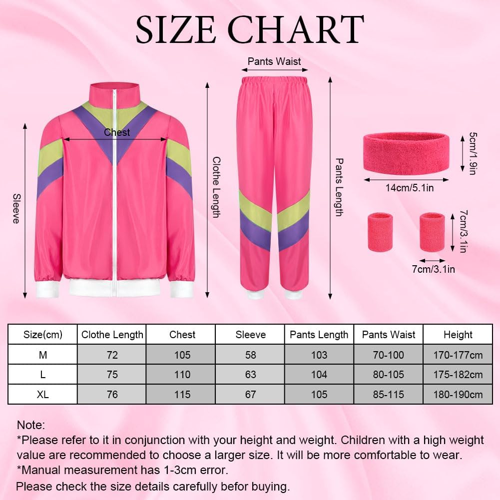 80s Fashion Height Shell Jacket Costume, 80s Fancy Dress Men Women with Headband Bracelet, 1980s Disco Fancy Dress red-XL — image 2
