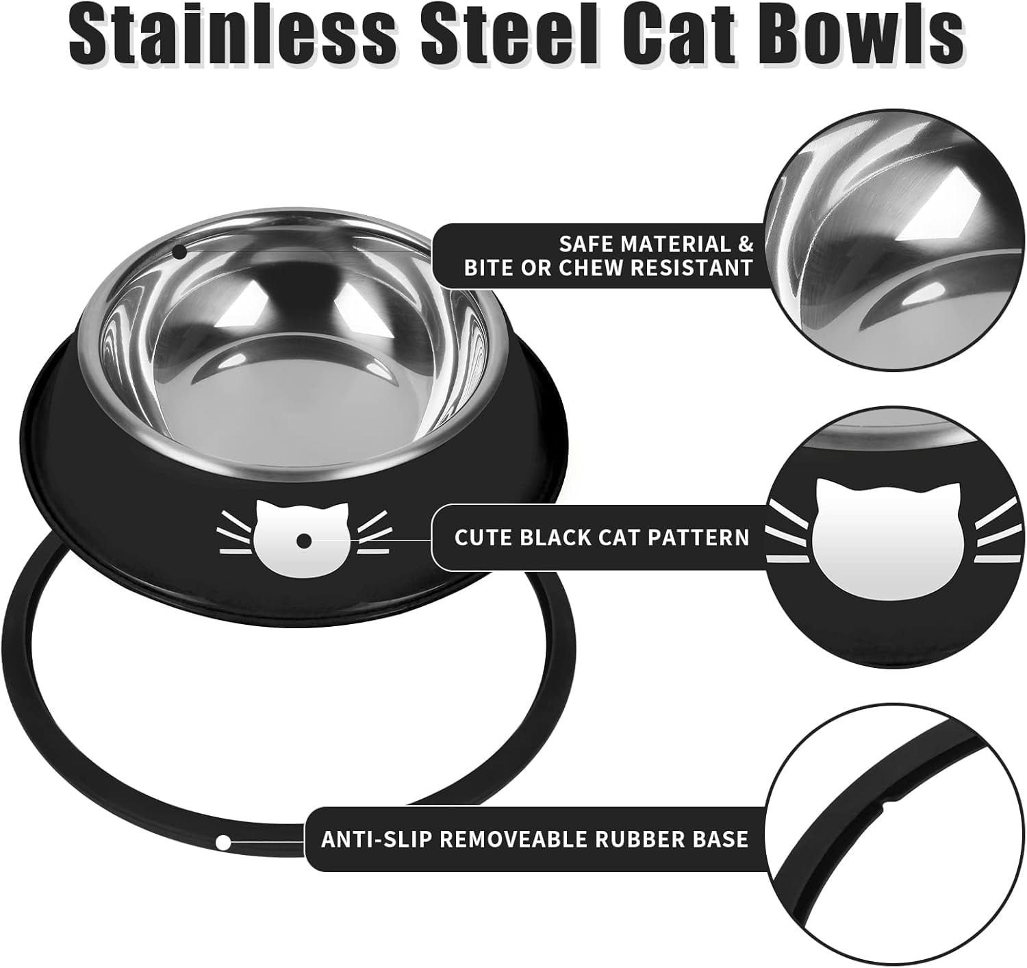 Cat Bowls Non-Slip Stainless Steel Small Cat Food Bowls Unbreakable Thicken Cat Feeder 7 Oz Cat Dishes Suitable for Indoor Small Pets Removable Rubber Base โ image 3