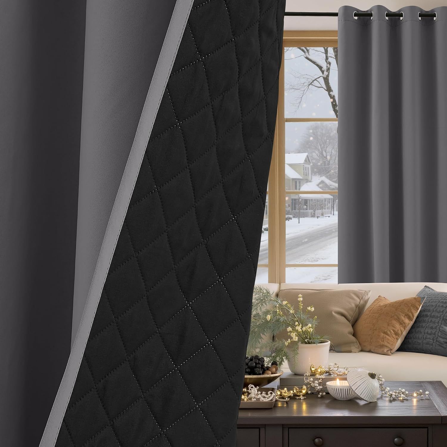 2 Pack Soundproof Blackout Thermal Curtains, Noise-Reducing Lined Drapes for Bedroom and Light Blocking, Grey, 132 x 213 cm — image 3