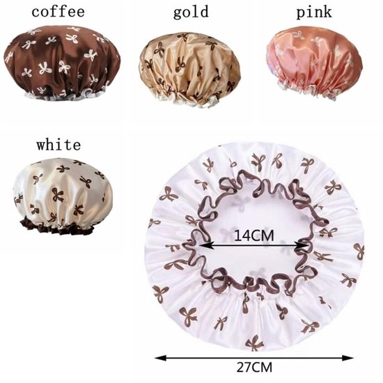 Double Layer Waterproof Shower Cap for Women & Girls – Reusable, Elastic & Comfortable with Print (Pink) — image 5