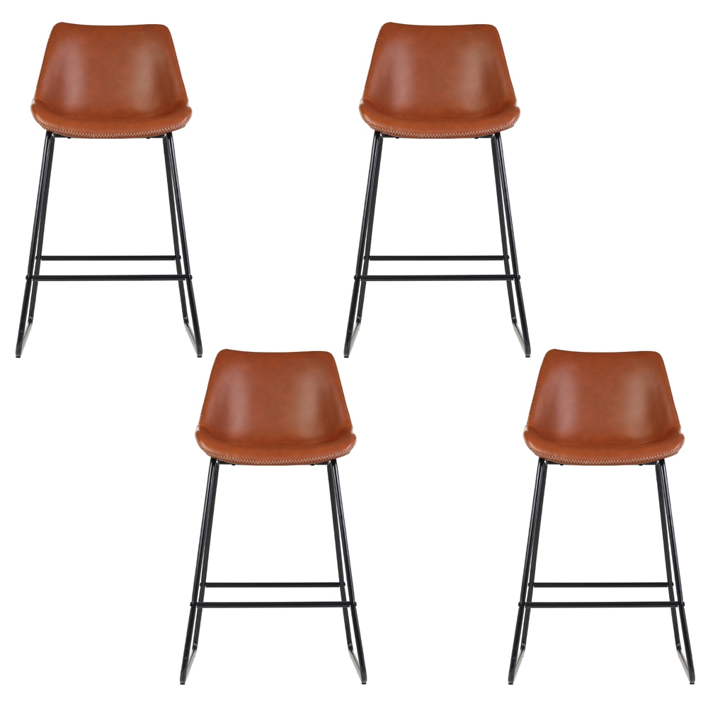 Artiss 4x Bar Stools Leather Padded Metal Legs Brown — image 3