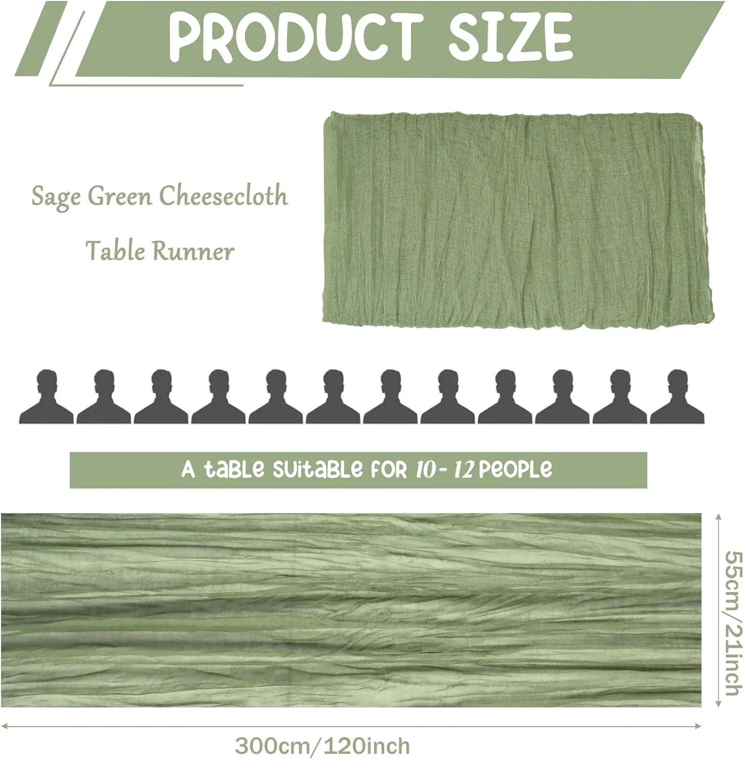 Cheesecloth Table Runner 10 Pack, Boho Gauze Fabric Vintage Rustic for Wedding Party Table Decor, Sage Green 10FT โ image 2