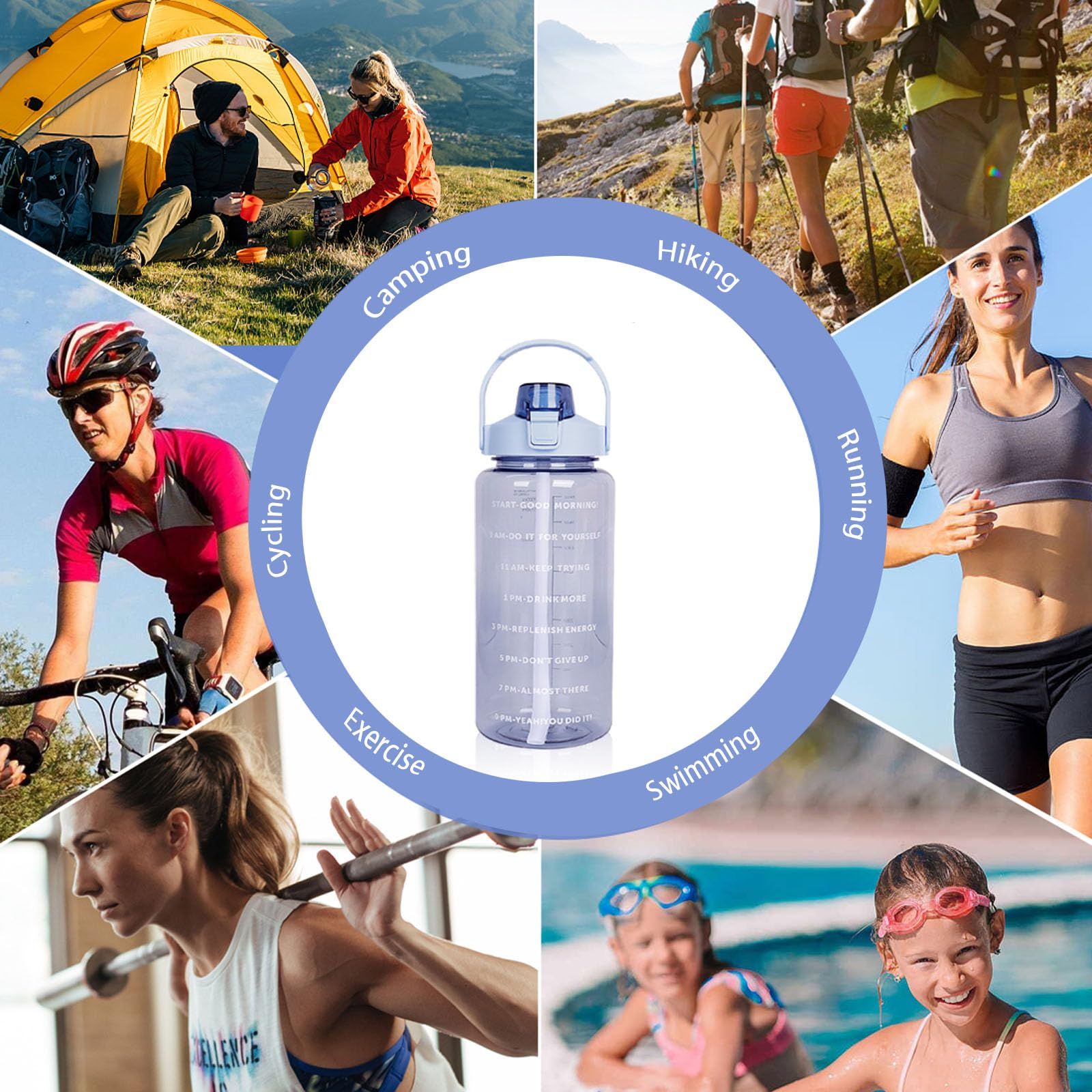 Plastic Water Bottle Jug with Straw,Motivational Sports Water Jug with Time Maker,Reusable,BPA Free,Leakproof,for Travel,Camping — image 5