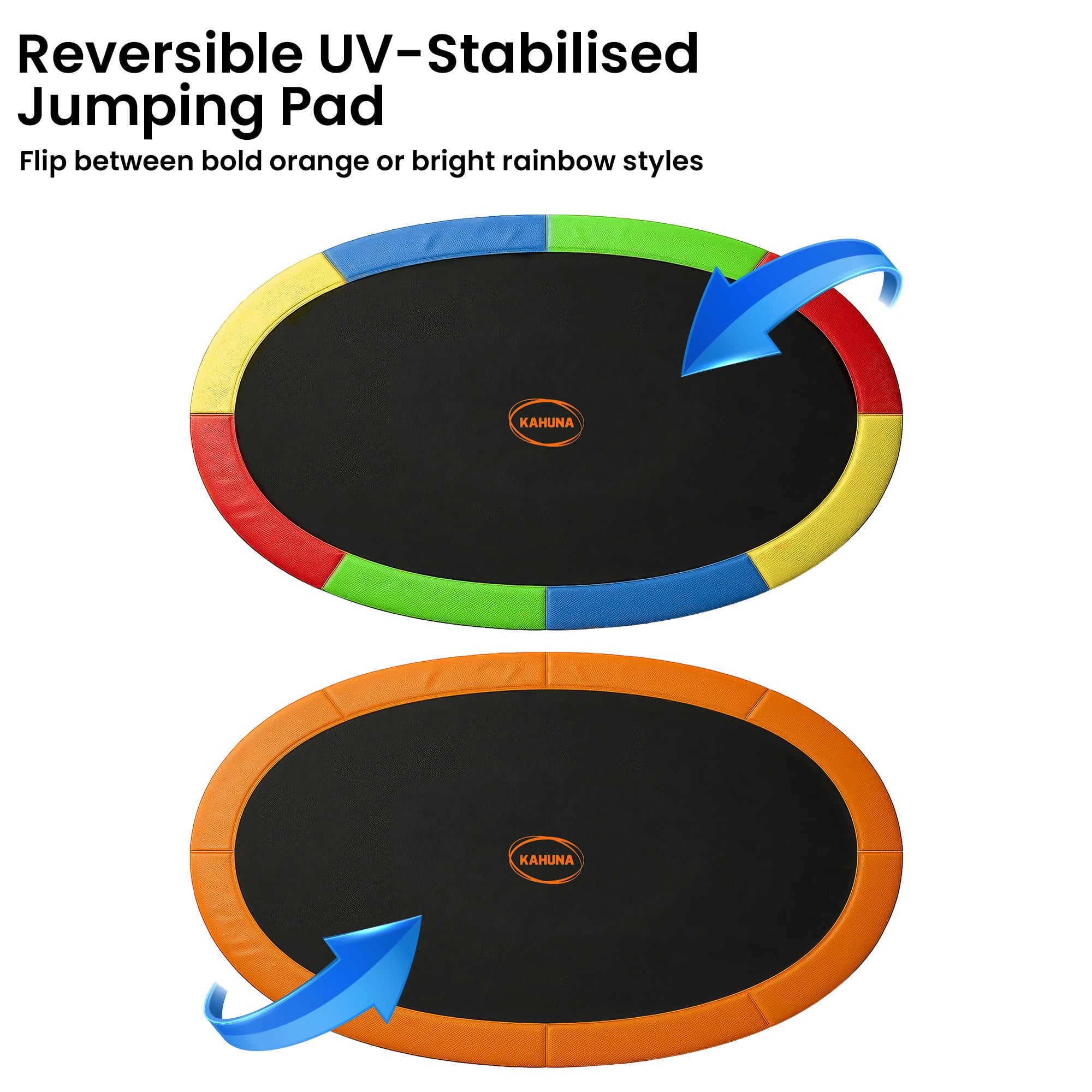 Kahuna 10 ft x 15 ft Oval Outdoor Trampoline with Reversible Rainbow & Orange Safety Pad Safety Net and Ladder โ image 5