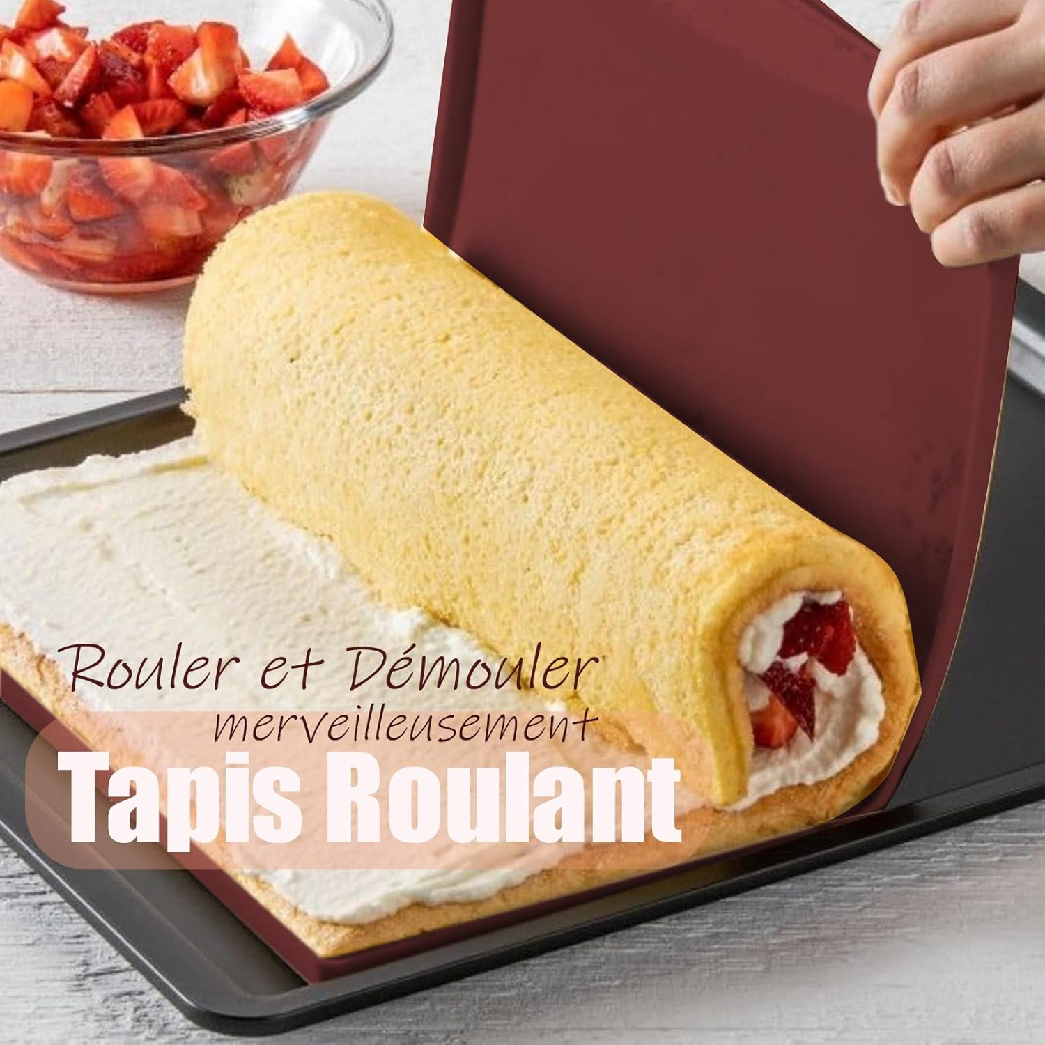 Silicone Sponge Cake Mat 30x40x1cm Swiss Roll Baking Mat for Rolling - Flexible with Rim (Brown) Brown — image 3