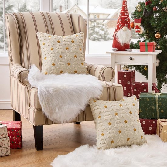 Christmas Pillowcases - 2-pack - White - Winter - White Christmas tree and star pattern - Sofa decoration - 45x45 cm (pillowcase not included) โ image 5