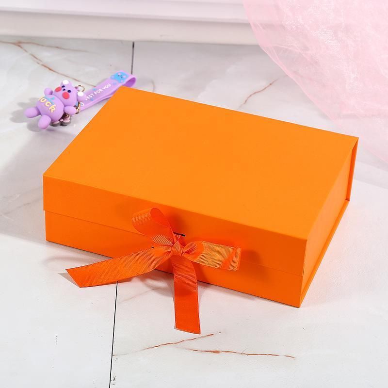 Elegant Ribbon Flip Folding Gift Boxes Multiple Colors High-Quality Cardboard - Orange — image 5