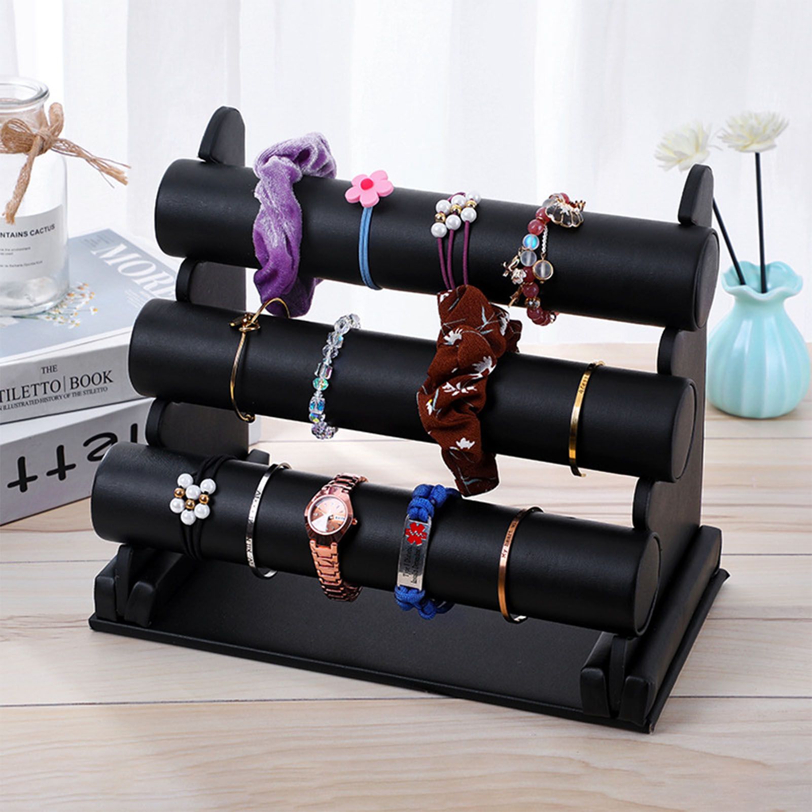 Velvet Jewelry Tower 3 Layers Watch Bracelet Holder Necklace Jewelry Display Stand Black Jewelry Stand โ image 4