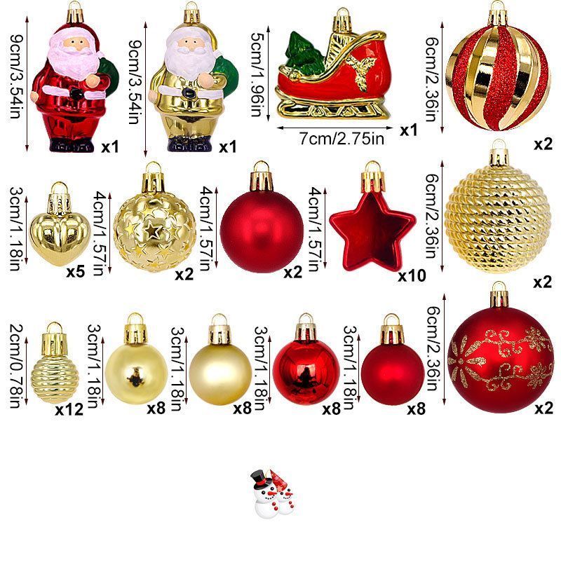 72 Count Mixed Xmas Hanging Decor Kit in House Outline Box, Irregular Painted Electroplated Balls with Doll and Sleigh Accessories, Red Green Tone Suitable for — image 5