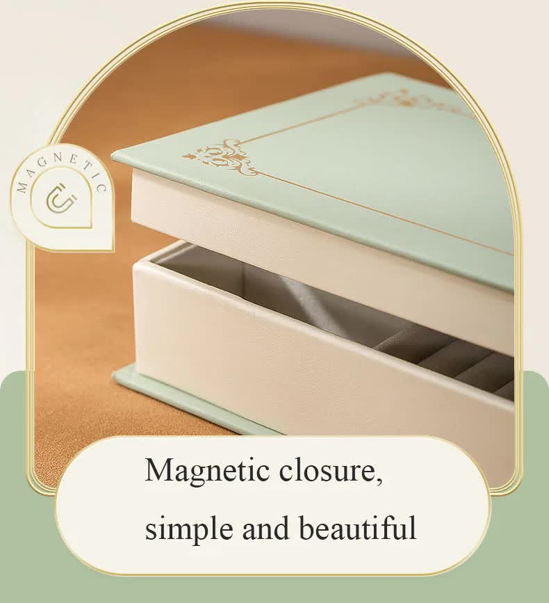 Light Green Creative PU Jewelry Storage Book - Magnetic Closure Organizer for Earrings, Rings, and Necklaces(The Jewelry is a prop for the photo — image 5