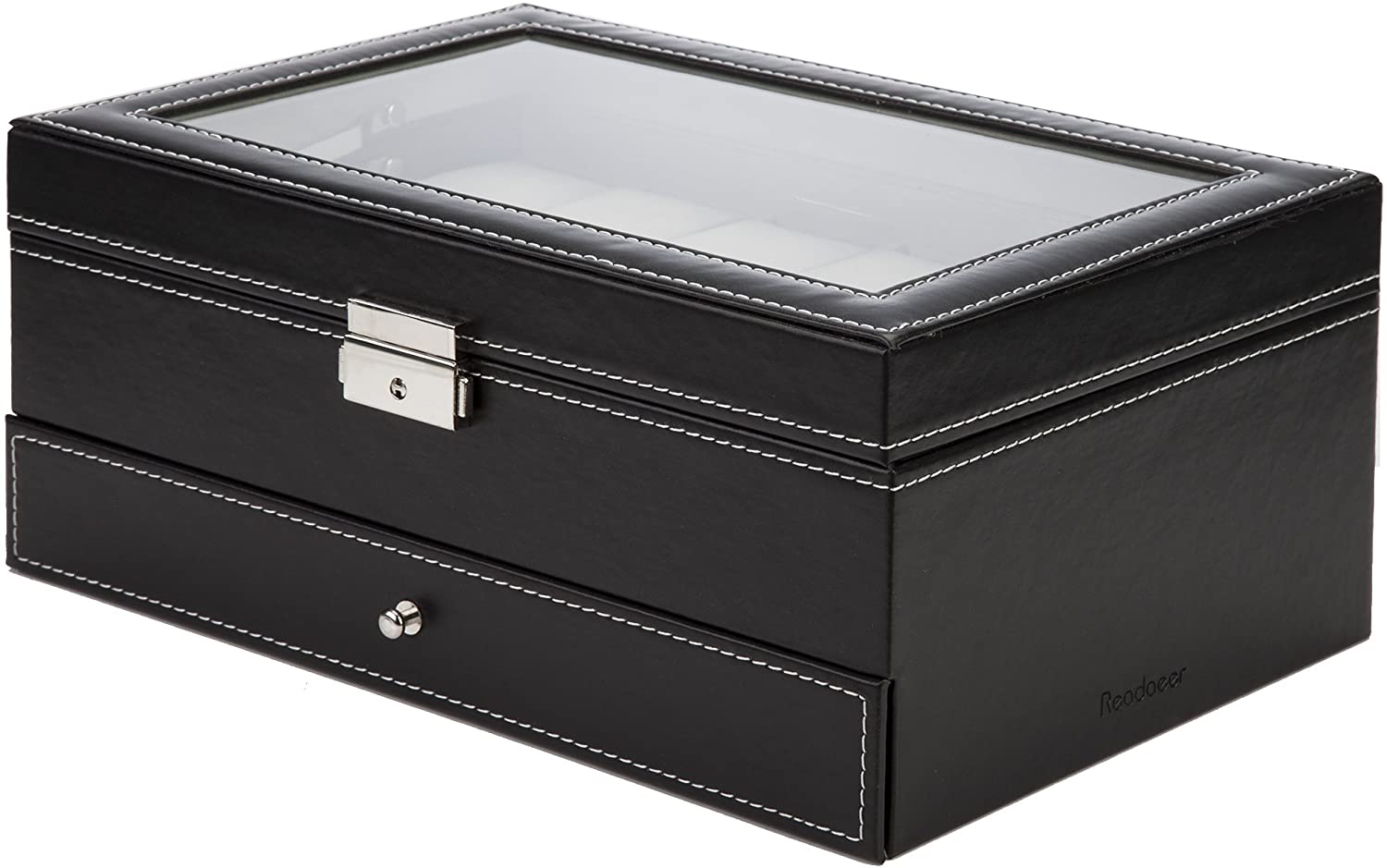 Black Leather Watch Box Jewelry Display Case with Drawers (12 Slots with 2 Layers) โ image 3