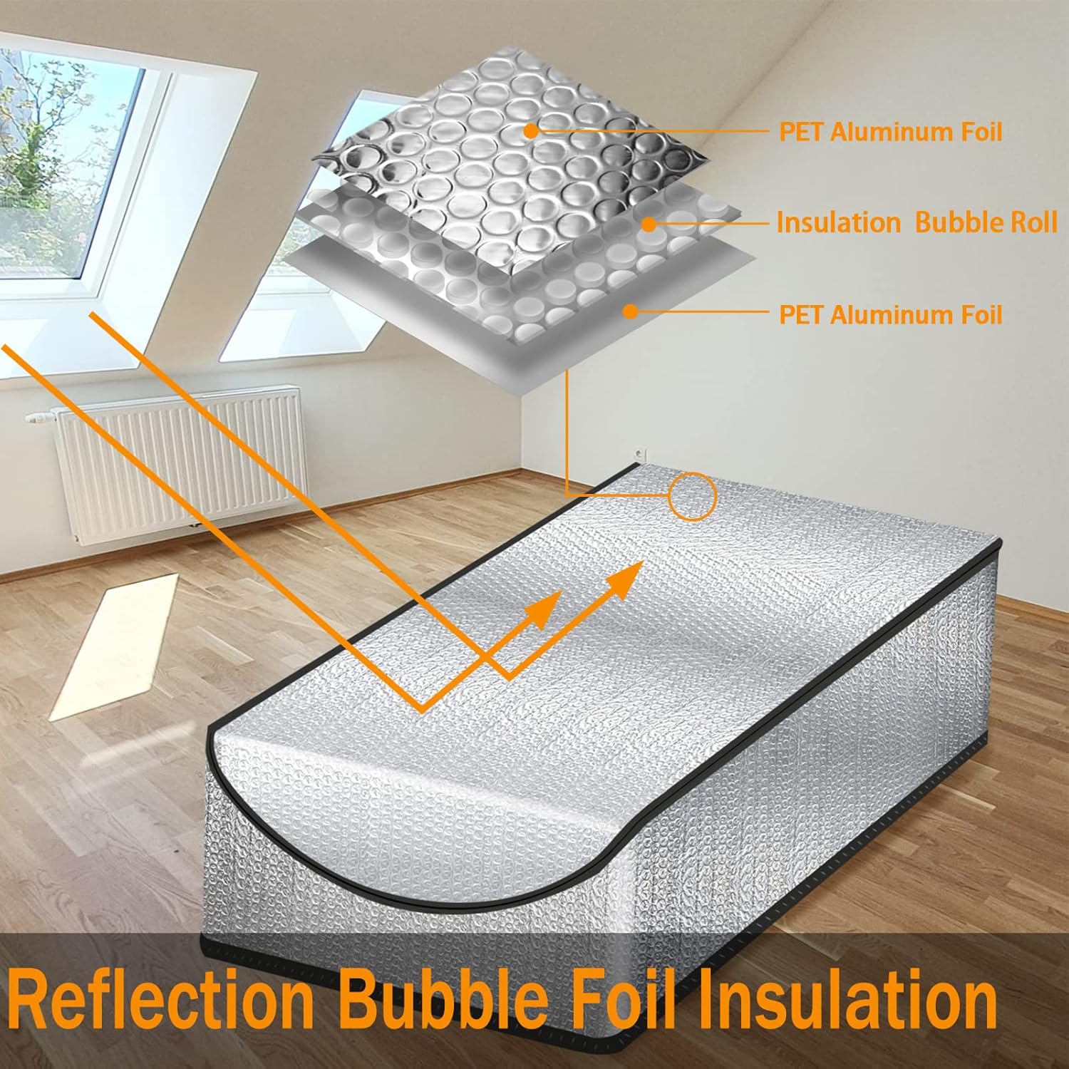 Attic Stairs Insulation Cover Tent Premium Energy Saving, 25”x54”x11” for Pull Down Stairs, Double Bubble Reflective Radiant Barrier Reflects 95% of Radiant — image 3