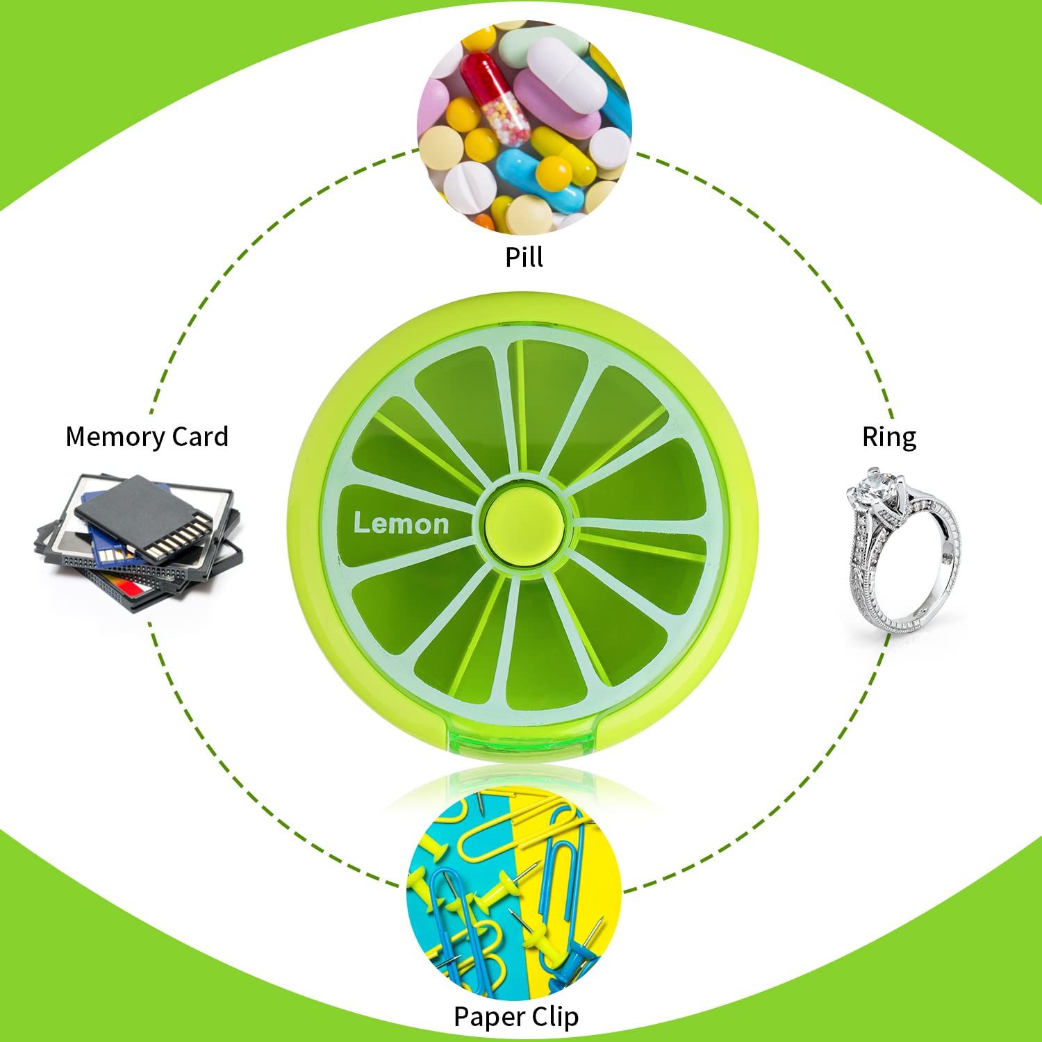 Creative Portable Mini 7 Day Weekly Circular Shape Rotary Cute Fruit Style Pill Storage Case Box (Lemon) — image 2