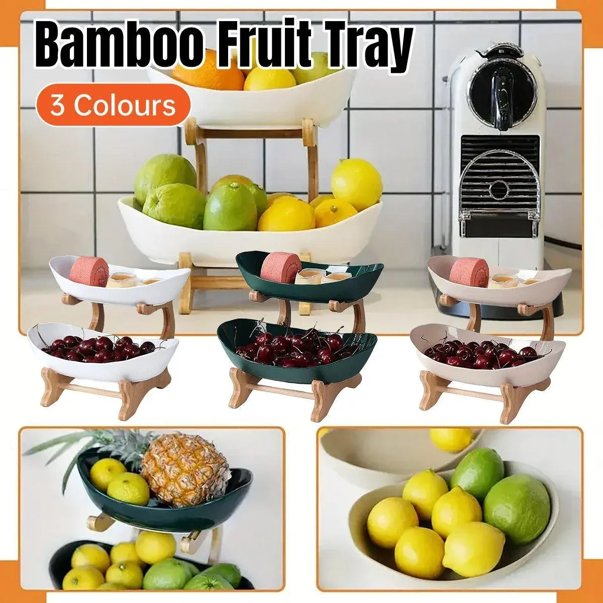 Modern Multi-layer Bamboo Fruit Snack Plate Rack Creative Living Room Plate Rack - White — image 2