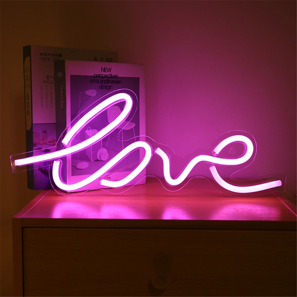 LED Neon Pink “Love” Wall Sign For Cool Light, Wall Art, Bedroom Decorations, Home Accessories, Party, Valentines Day, and Holiday Decor: Powered by USB Wire