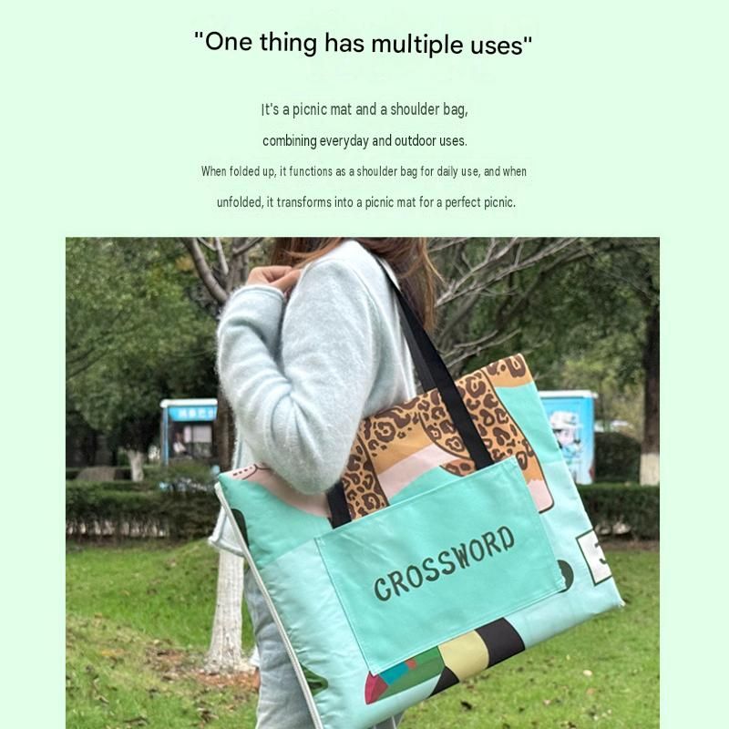 Pink 2-in-1 Oxford Picnic Blanket and Shoulder Bag(150*200cm) - Foldable Outdoor Mat with Storage Pockets, Lightweight Camping Ground Sheet for Beach Park — image 3