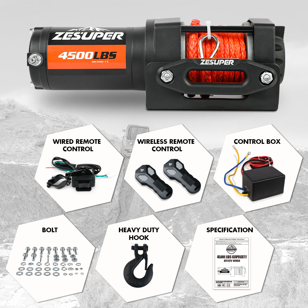 4500lb Electric Winch 12V Synthetic Rope Wireless RemoteX2 Boat Winch ATV Winch Kit Boat Winch UTV 4WD Black โ image 3