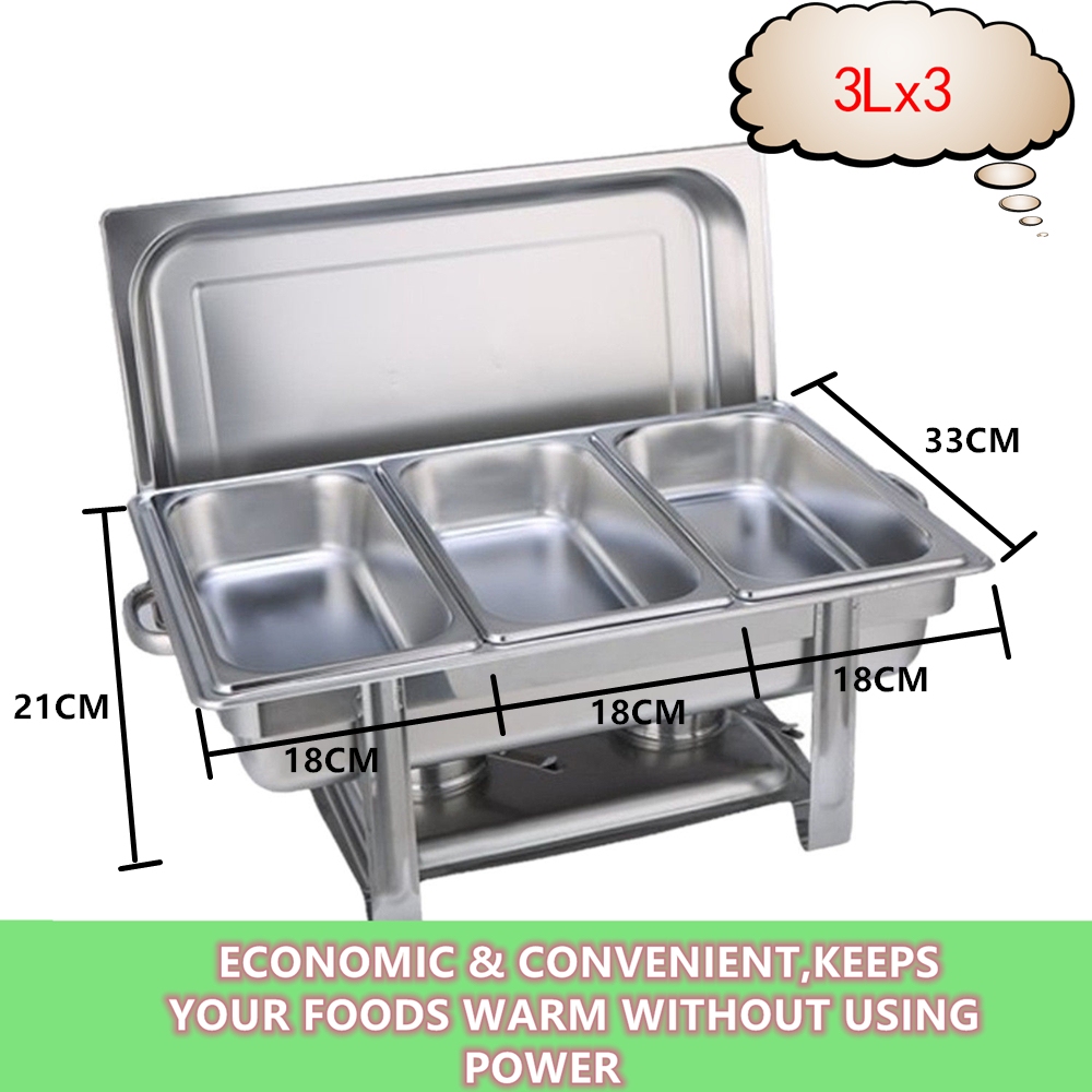 9L Chafing Dish Set Buffet Pan Bain Marie Bow Stainless Steel Food Warmer (3x3L) — image 2