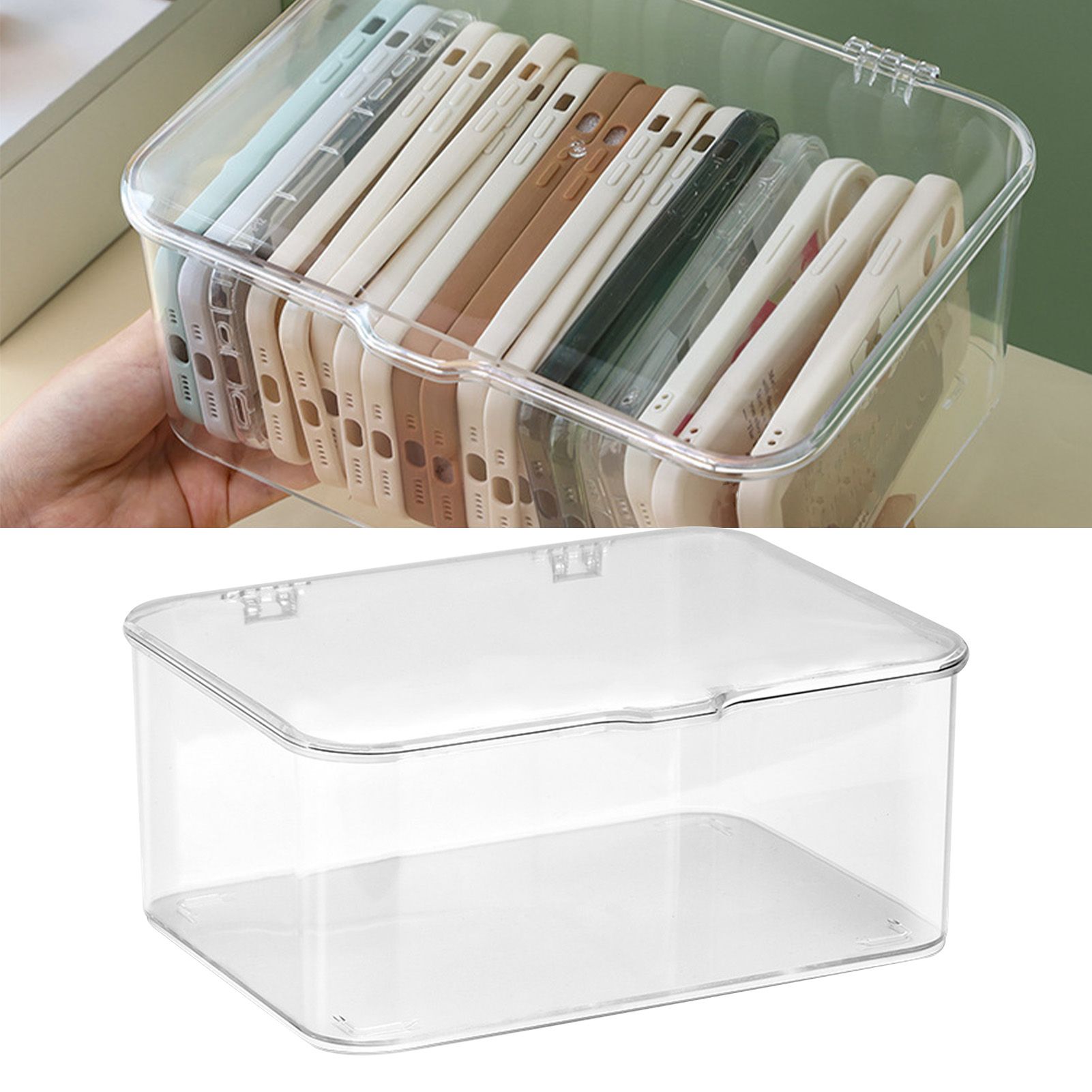 Desk Storage Box Plastic Large Capacity Dustproof Multi Functional Phone Case Storage Holder with Lid Transparent โ image 6