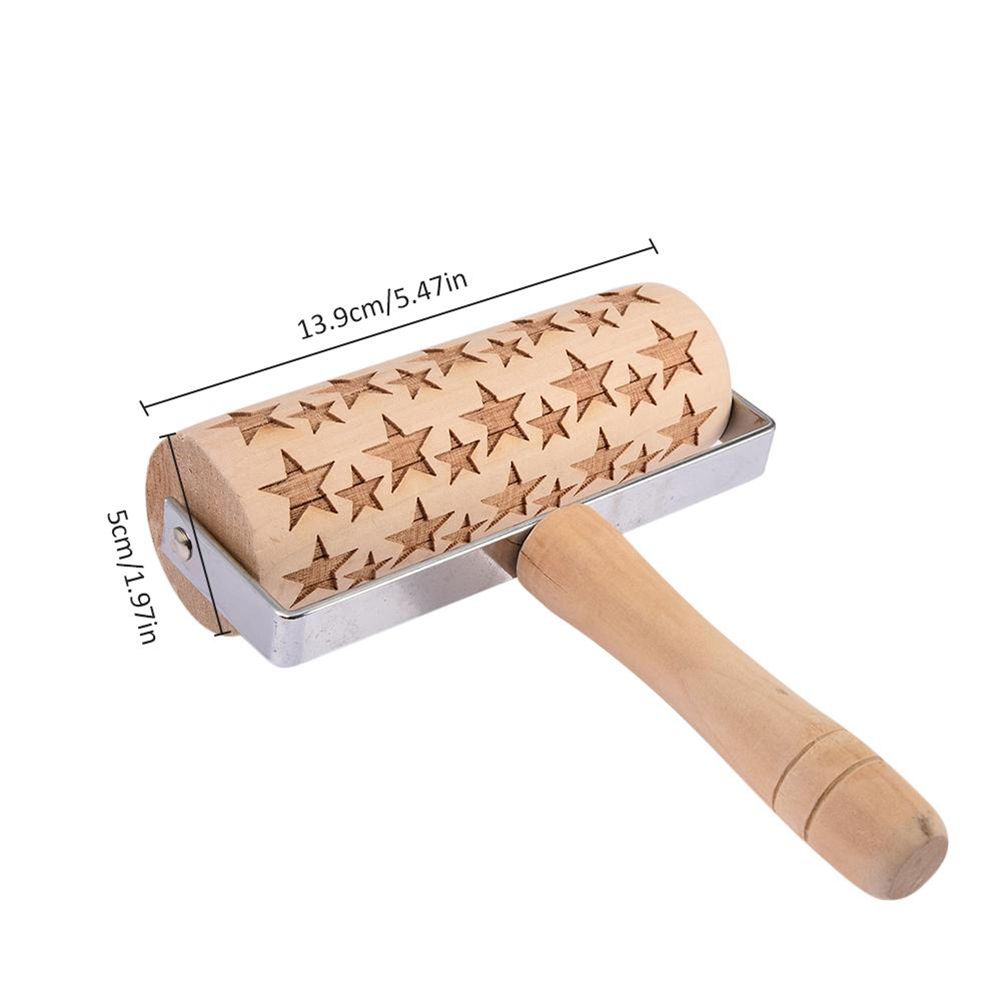 Snowflakes Elk Printing Rolling Pin Engraved Rolling Pin Hand Held Wooden Baking Tool โ image 4
