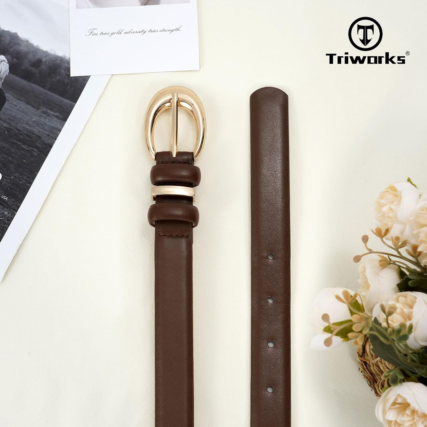 2 Pack Women Leather Belt for Jeans Pants Fashion Ladies Skinny Faux Leather Belt with Gold Buckle โ image 5
