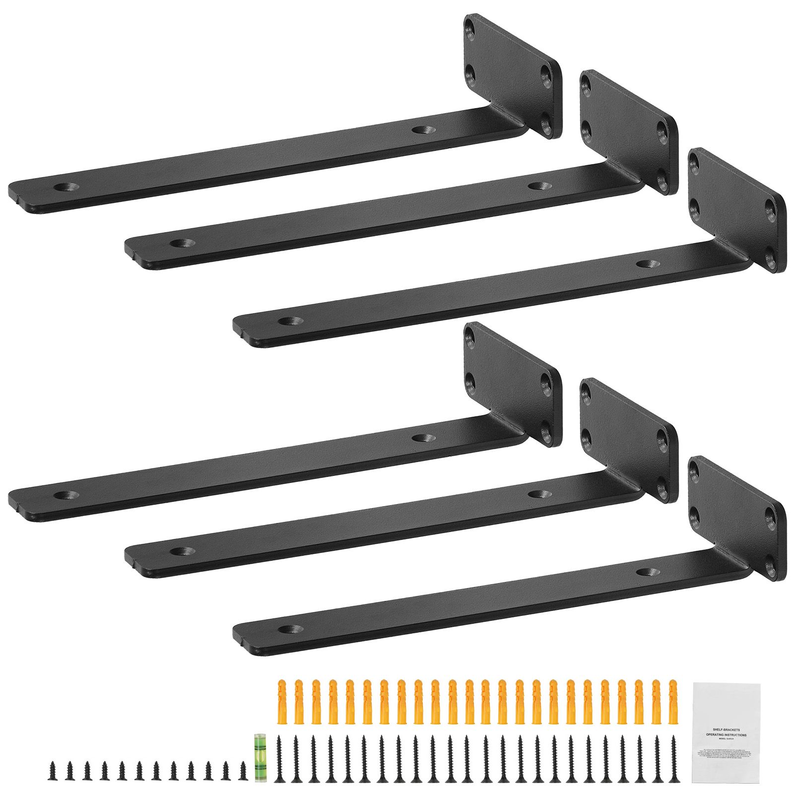 Shelf Bracket, 26.1cmL x 10cmW x 4.5cmH, 6 Pcs Heavy Duty Floating Shelf Brackets, Brackets for Shelves, 5mm Thick Matte Black L Shelf Bracket,Steel Shelving