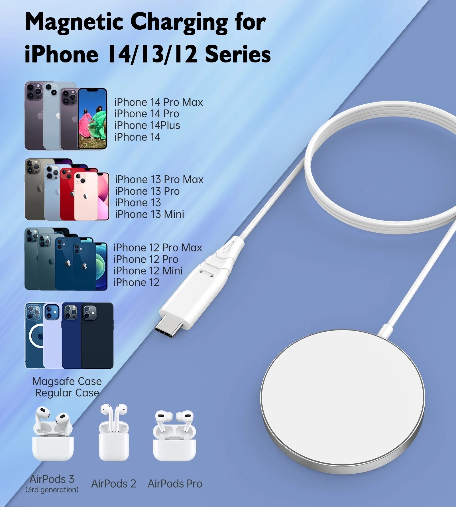 CHOETECH T518-PK Magnetic Wireless Charger for all Qi Cell Phone & iPhones 12/13/14/15 (Pink) — image 5