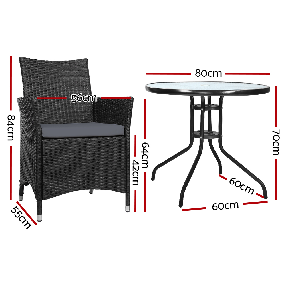 Gardeon 3PC Bistro Set Outdoor Furniture Rattan Table Chairs Cushion Patio Garden Idris โ image 2