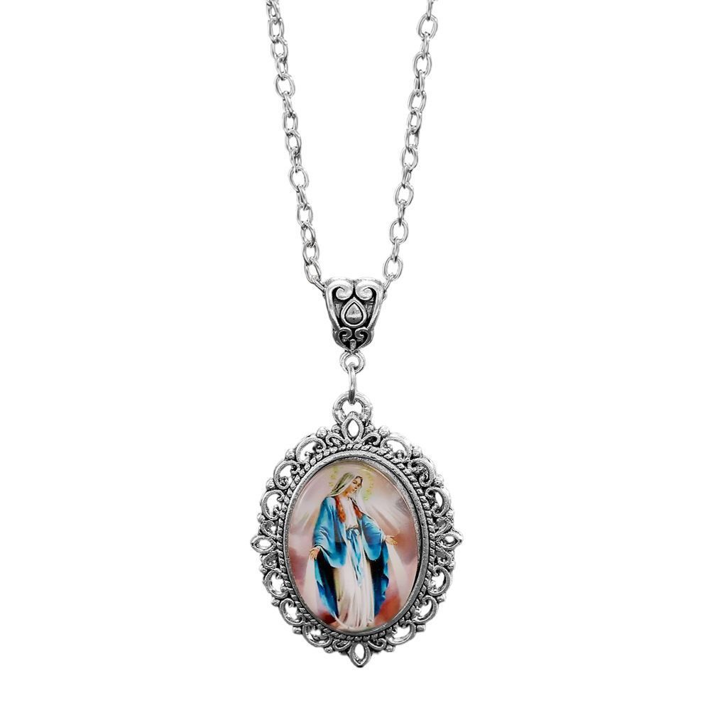Elegant Oval Time Gem Glass Alloy Charm Necklace, Antique Silver Finish, Exquisite Gift For Anniversary & Cocktail Party — image 3