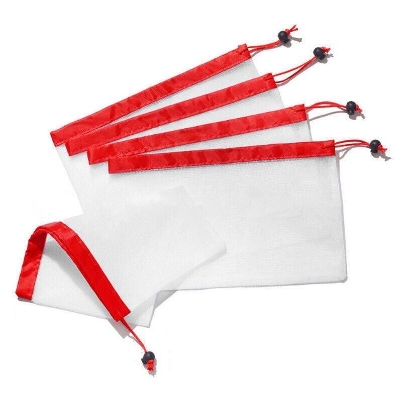 Up 15X Eco Friendly Reusable Mesh Produce Bags Superior Double Stitched Strength - 5PCS Small Red